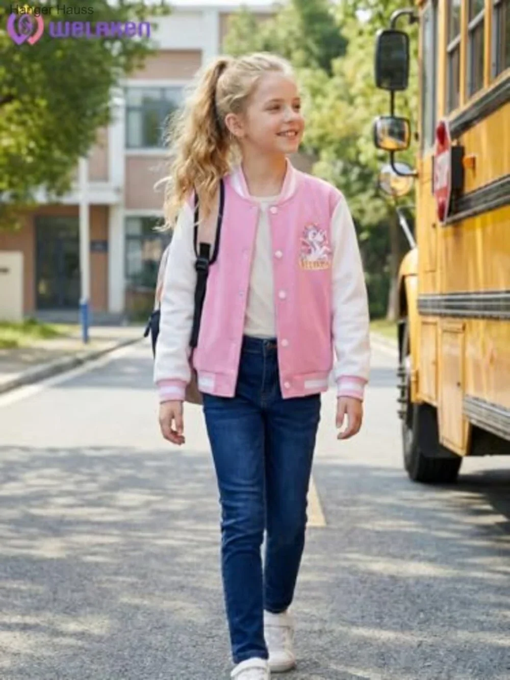 Girls Snap Button Bomber Jacket Varsity Colorblock Casual Outerwear